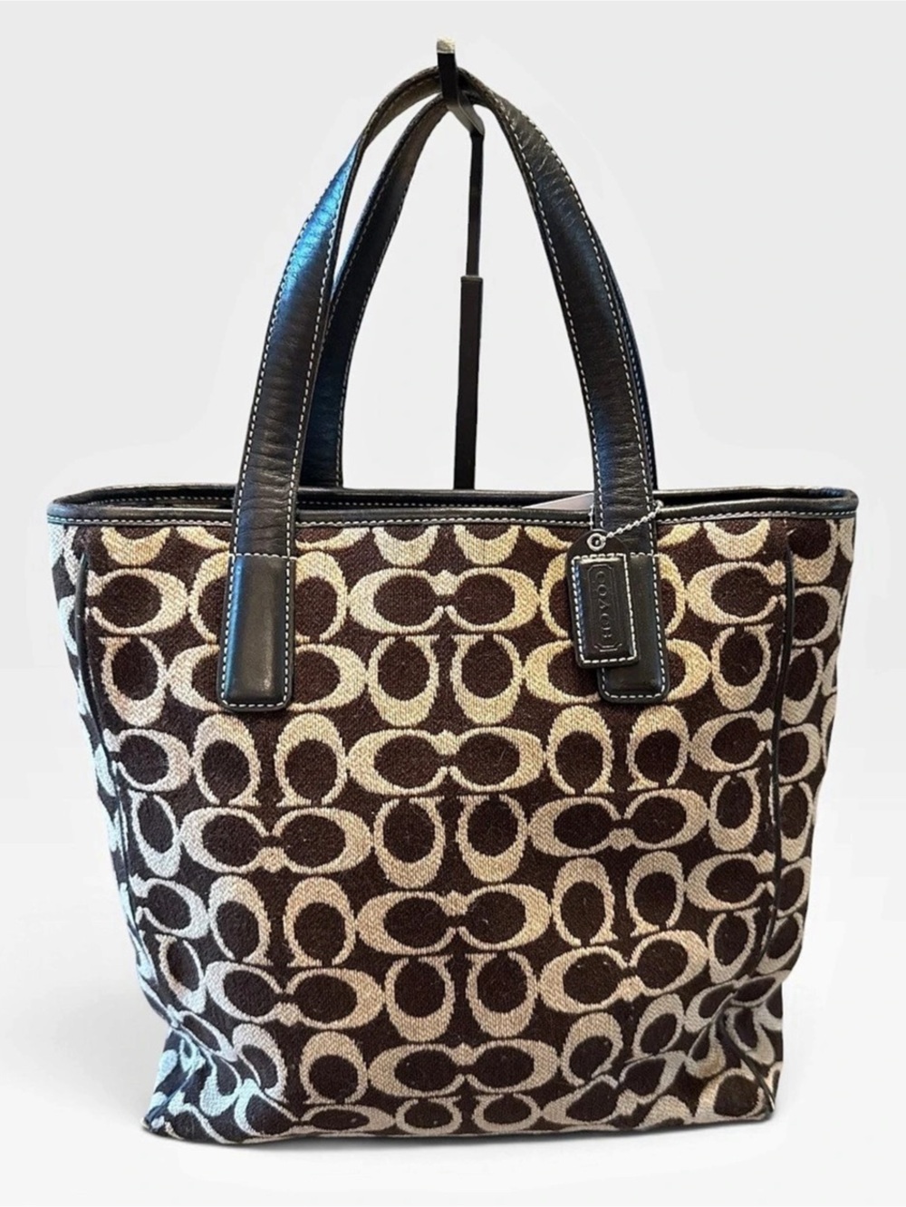 Coach Authentic City Wool Tote Y2K Signature Canvas Brown & Black Logo Tote 8131